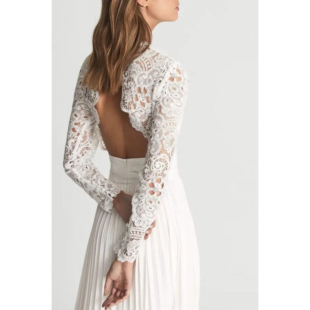REISS Hazel Lace Top Pleated Dress NWT - Picture 4 of 8